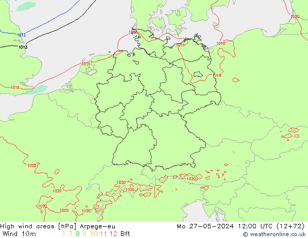 High wind areas Arpege-eu Mo 27.05.2024 12 UTC