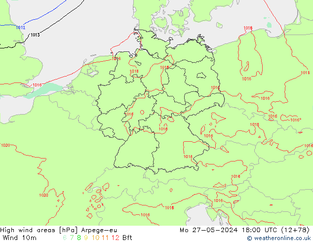 High wind areas Arpege-eu  27.05.2024 18 UTC