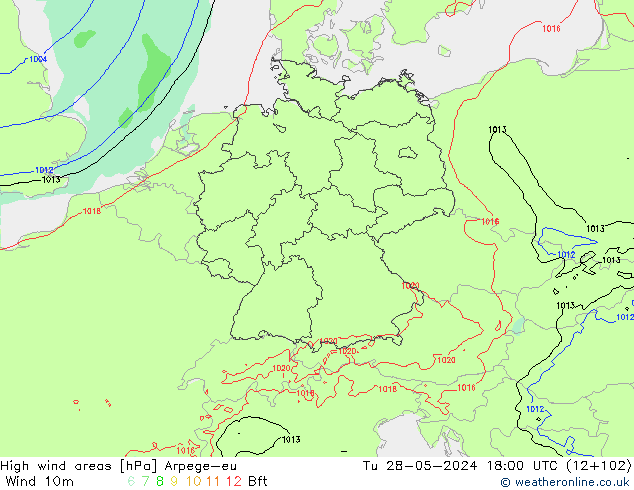 High wind areas Arpege-eu mar 28.05.2024 18 UTC