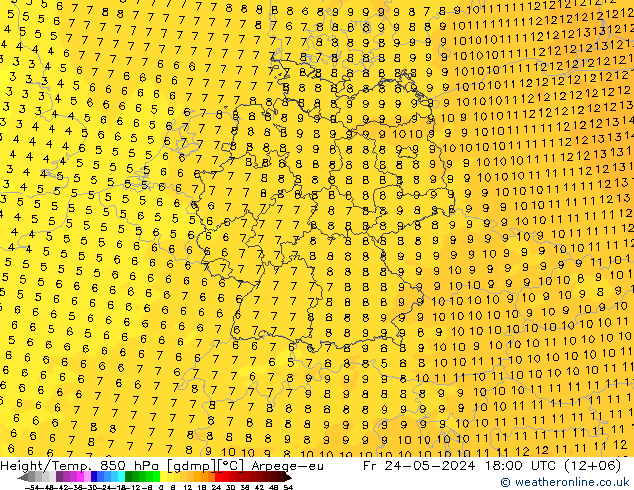 Yükseklik/Sıc. 850 hPa Arpege-eu Cu 24.05.2024 18 UTC