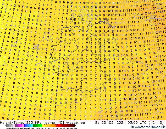 Height/Temp. 850 гПа Arpege-eu сб 25.05.2024 03 UTC