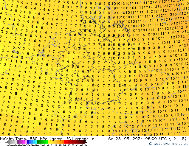 Yükseklik/Sıc. 850 hPa Arpege-eu Cts 25.05.2024 06 UTC