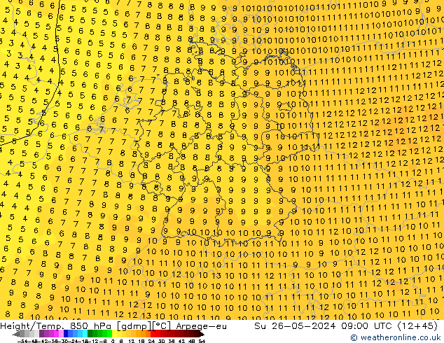 Yükseklik/Sıc. 850 hPa Arpege-eu Paz 26.05.2024 09 UTC