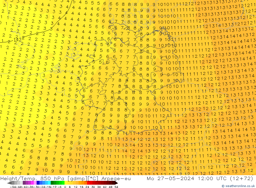 Height/Temp. 850 hPa Arpege-eu Po 27.05.2024 12 UTC