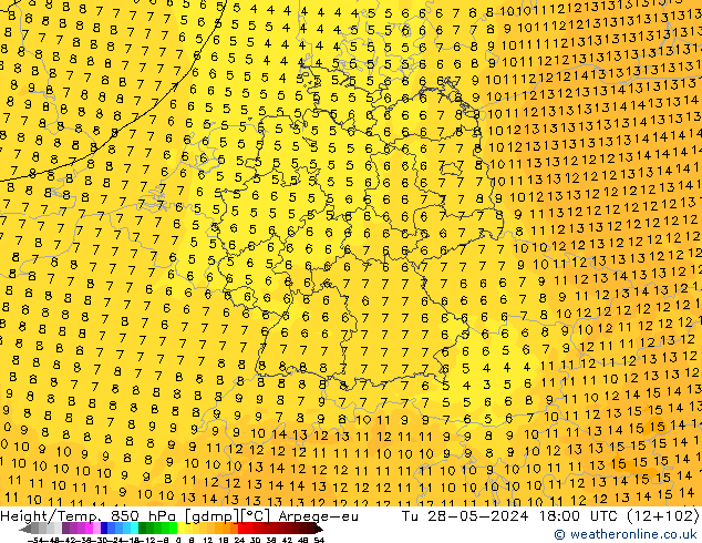 Yükseklik/Sıc. 850 hPa Arpege-eu Sa 28.05.2024 18 UTC