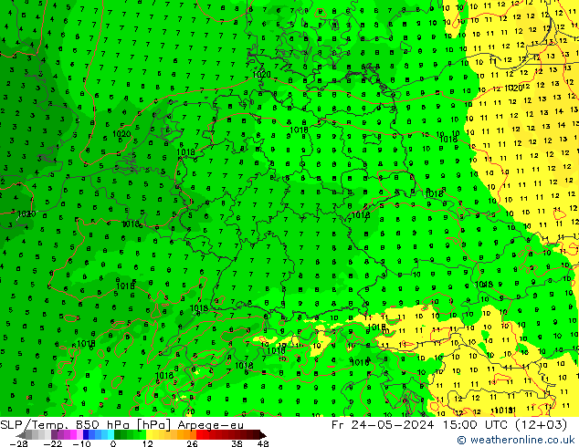 SLP/Temp. 850 hPa Arpege-eu 星期五 24.05.2024 15 UTC