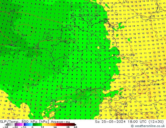 SLP/Temp. 850 hPa Arpege-eu sam 25.05.2024 18 UTC