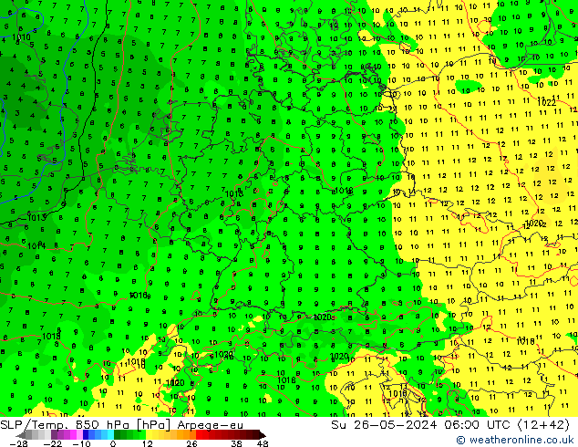 SLP/Temp. 850 hPa Arpege-eu Su 26.05.2024 06 UTC