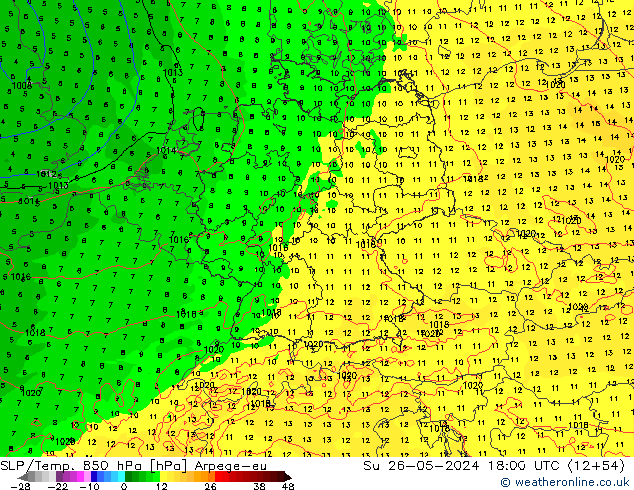 SLP/Temp. 850 hPa Arpege-eu So 26.05.2024 18 UTC