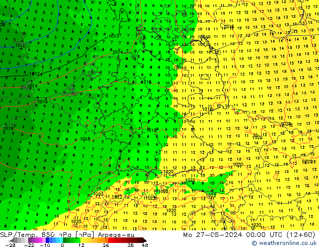 SLP/Temp. 850 hPa Arpege-eu Mo 27.05.2024 00 UTC