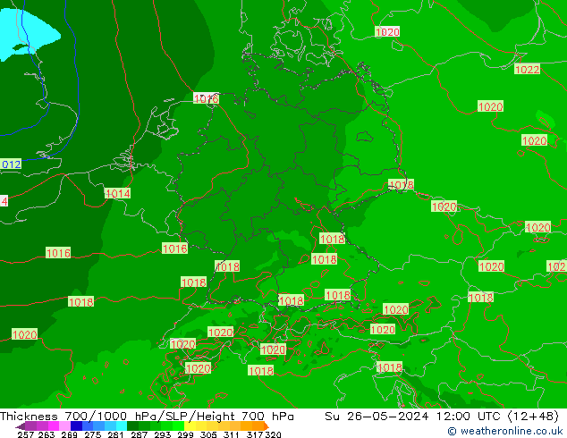 Thck 700-1000 hPa Arpege-eu dim 26.05.2024 12 UTC