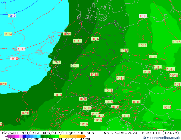 Thck 700-1000 hPa Arpege-eu Mo 27.05.2024 18 UTC