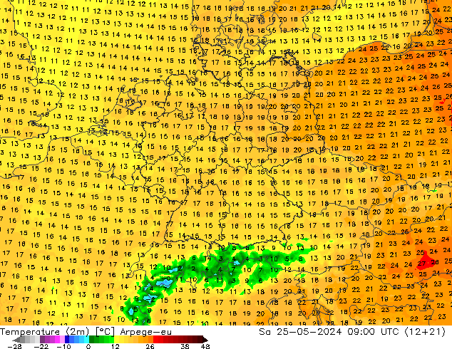 Temperature (2m) Arpege-eu So 25.05.2024 09 UTC