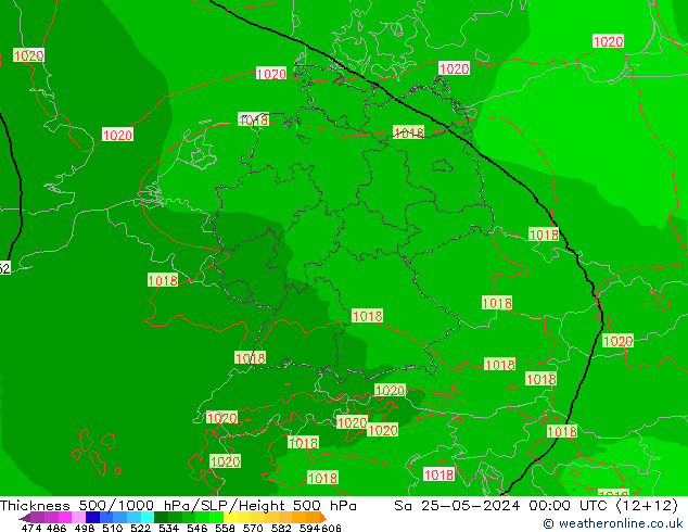 Thck 500-1000гПа Arpege-eu сб 25.05.2024 00 UTC