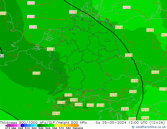 Schichtdicke 500-1000 hPa Arpege-eu Sa 25.05.2024 12 UTC