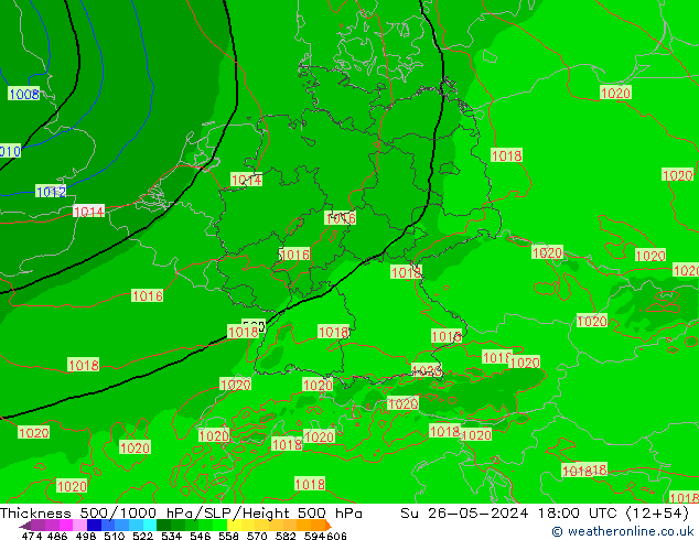 Thck 500-1000гПа Arpege-eu Вс 26.05.2024 18 UTC