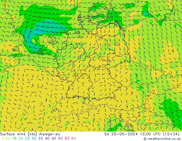 Viento 10 m Arpege-eu sáb 25.05.2024 12 UTC