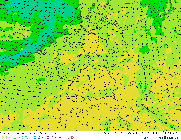 Surface wind Arpege-eu Mo 27.05.2024 12 UTC