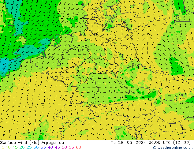 Rüzgar 10 m Arpege-eu Sa 28.05.2024 06 UTC