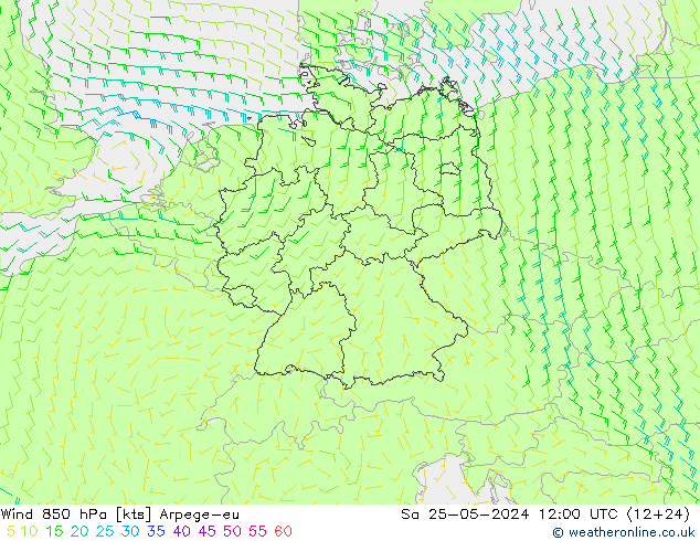 Wind 850 hPa Arpege-eu Sa 25.05.2024 12 UTC