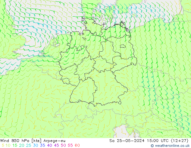 Wind 850 hPa Arpege-eu So 25.05.2024 15 UTC