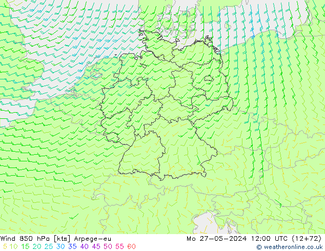 Wind 850 hPa Arpege-eu ma 27.05.2024 12 UTC