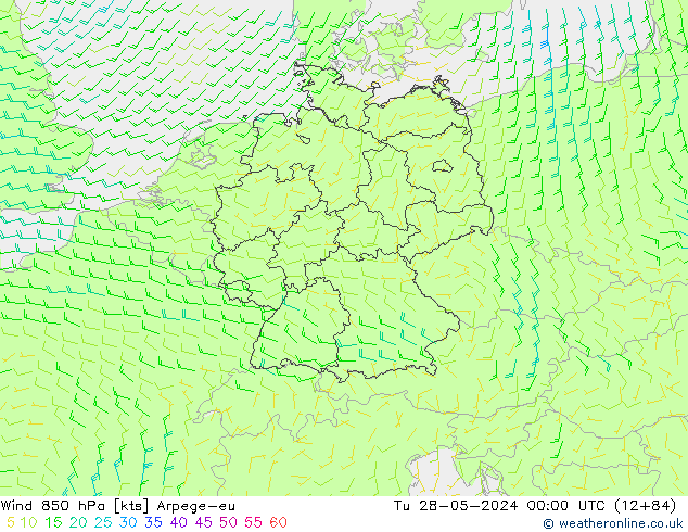 Wind 850 hPa Arpege-eu Tu 28.05.2024 00 UTC