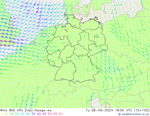 Wind 850 hPa Arpege-eu Di 28.05.2024 18 UTC