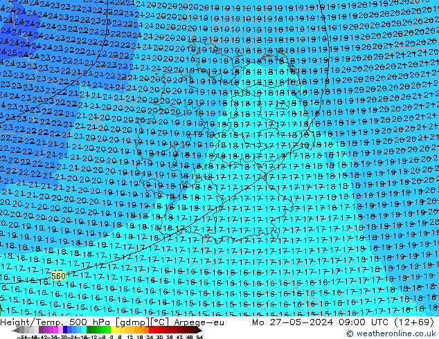 Height/Temp. 500 hPa Arpege-eu Mo 27.05.2024 09 UTC