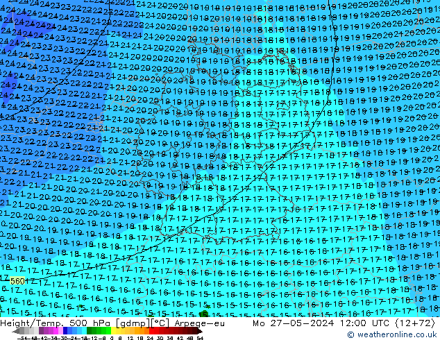 Yükseklik/Sıc. 500 hPa Arpege-eu Pzt 27.05.2024 12 UTC