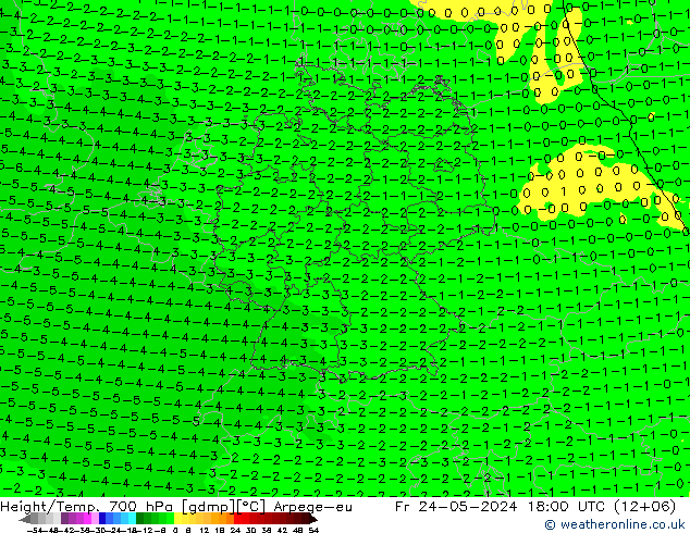 Hoogte/Temp. 700 hPa Arpege-eu vr 24.05.2024 18 UTC