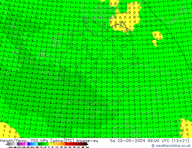 Height/Temp. 700 hPa Arpege-eu Sa 25.05.2024 09 UTC