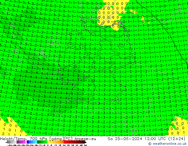 Height/Temp. 700 hPa Arpege-eu sab 25.05.2024 12 UTC