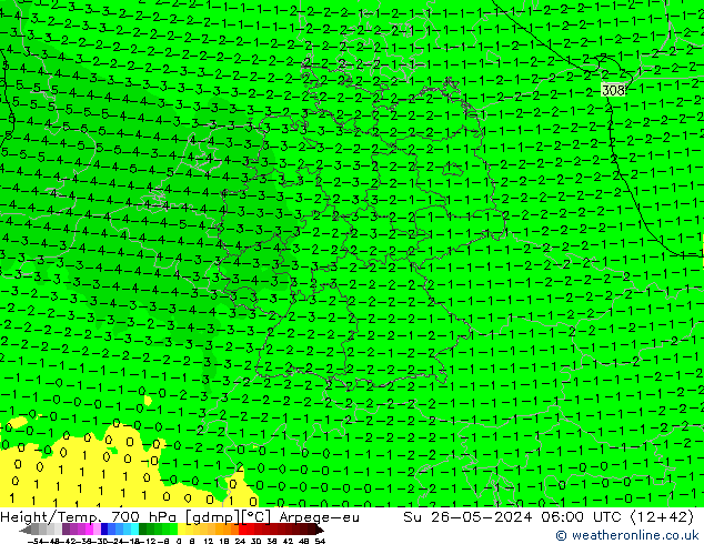 Height/Temp. 700 hPa Arpege-eu  26.05.2024 06 UTC