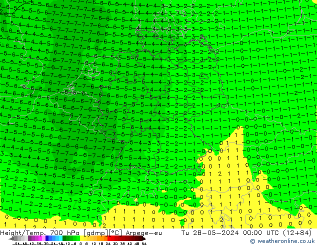 Height/Temp. 700 hPa Arpege-eu Tu 28.05.2024 00 UTC