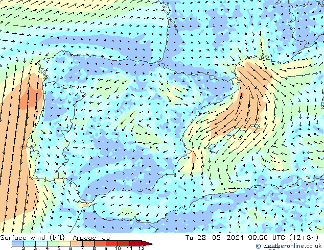 Vento 10 m (bft) Arpege-eu Ter 28.05.2024 00 UTC
