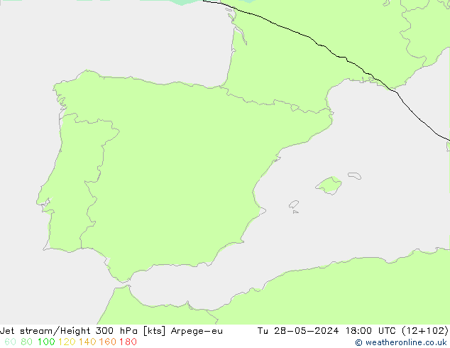 Jet stream/Height 300 hPa Arpege-eu Út 28.05.2024 18 UTC