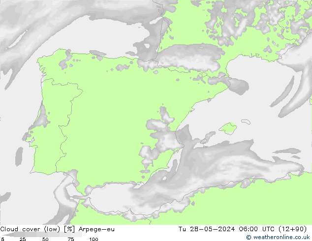 zachmurzenie (niskie) Arpege-eu wto. 28.05.2024 06 UTC