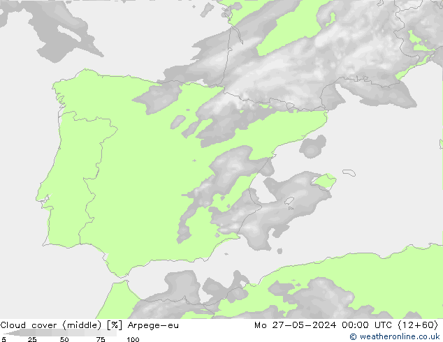 Cloud cover (middle) Arpege-eu Mo 27.05.2024 00 UTC