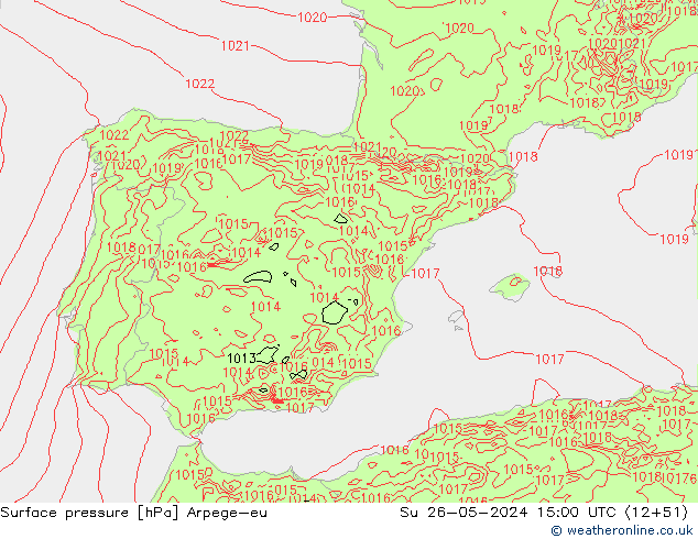 Surface pressure Arpege-eu Su 26.05.2024 15 UTC
