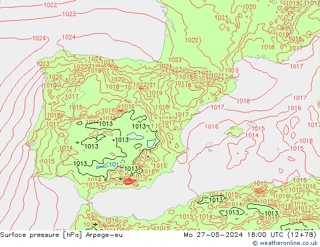 Atmosférický tlak Arpege-eu Po 27.05.2024 18 UTC