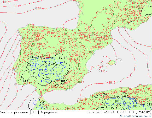 Surface pressure Arpege-eu Tu 28.05.2024 18 UTC