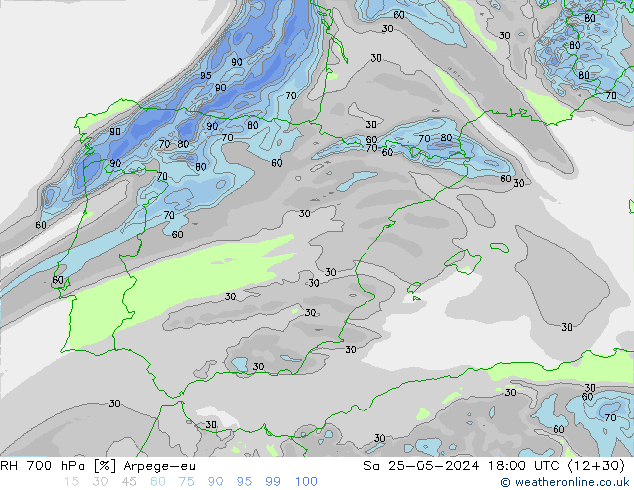 RH 700 hPa Arpege-eu  25.05.2024 18 UTC