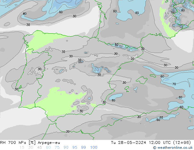 RH 700 hPa Arpege-eu Ter 28.05.2024 12 UTC