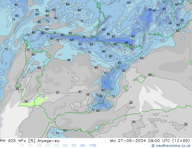 RH 925 гПа Arpege-eu пн 27.05.2024 09 UTC