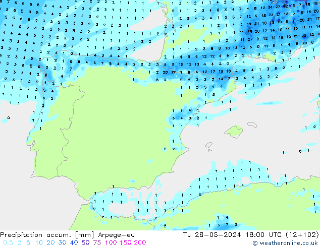 Toplam Yağış Arpege-eu Sa 28.05.2024 18 UTC