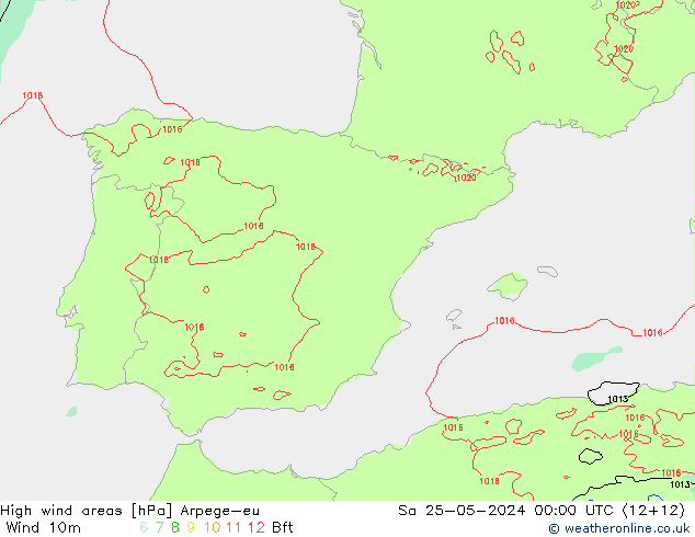 High wind areas Arpege-eu Sa 25.05.2024 00 UTC