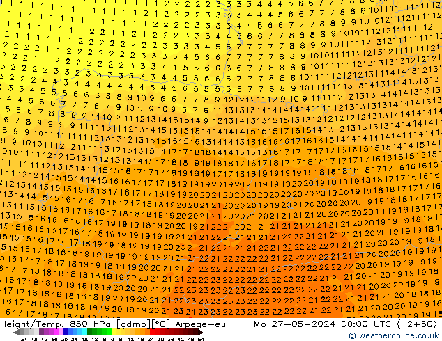 Height/Temp. 850 hPa Arpege-eu  27.05.2024 00 UTC