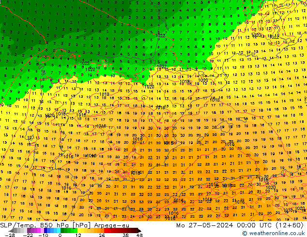 SLP/Temp. 850 hPa Arpege-eu lun 27.05.2024 00 UTC