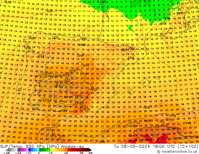 SLP/Temp. 850 hPa Arpege-eu  28.05.2024 18 UTC